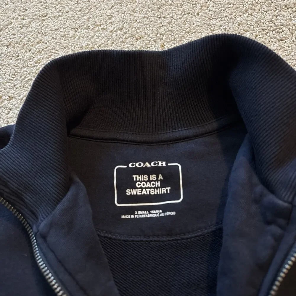 Coach Women's Navy/White Essential Half Zip Sweatshirt Sz XS Cotton Pullover